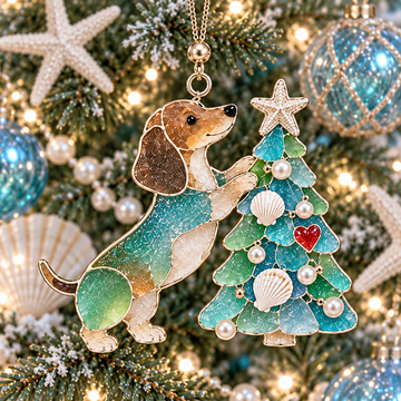 Coastal Christmas Dachshund Ornament Set