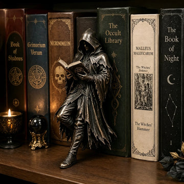 Gothic Grim Reaper Bookshelf Statue – Dark Academia Shelf Decor