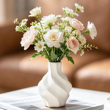 Small Ceramic White Flower Vase – 4.9 Inch Farmhouse Table Vase