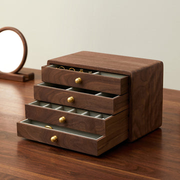Solid Black Walnut Jewelry Box with Brass Handles – Large Velvet-Lined Organizer