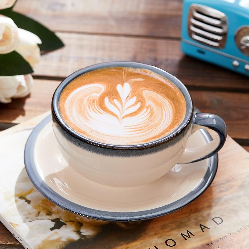Vintage Ceramic Latte Art Cup with Saucer