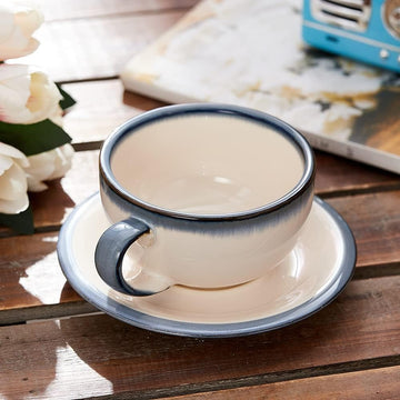 Vintage Ceramic Latte Art Cup with Saucer