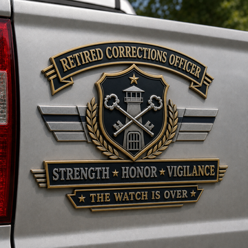 Retired Corrections Officer Metal Car Emblem