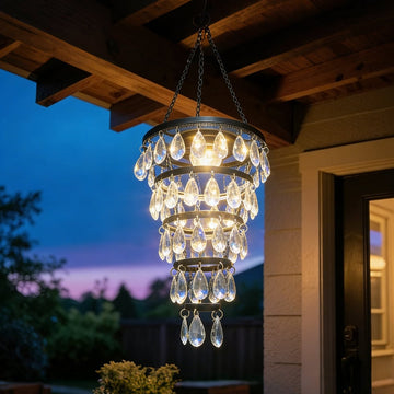 Solar Crystal Chandelier Hanging Lantern – Outdoor Garden Decor Light