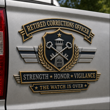 Retired Corrections Officer Metal Car Emblem