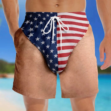 Funny Patriotic Men’s Swim Trunks – Freedom & Chill Summer Beach Shorts