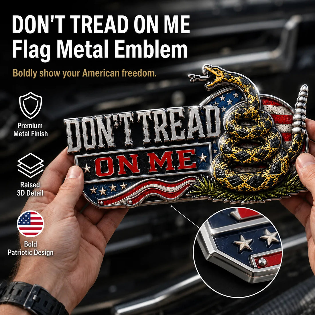 DON’T TREAD ON ME Gadsden Rattlesnake Car Emblem