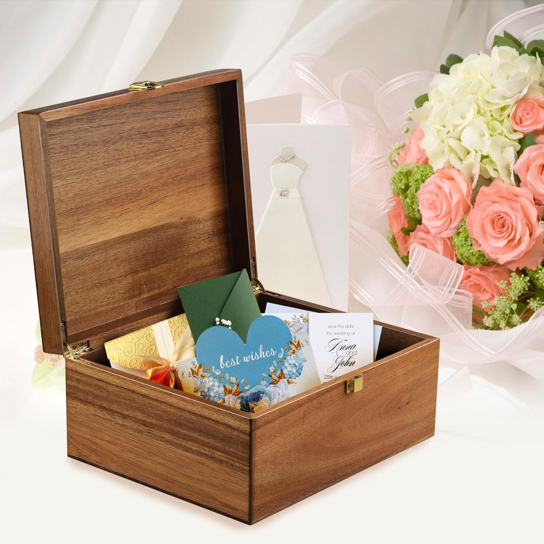 Large Acacia Wooden Keepsake Box – Decorative Storage Box