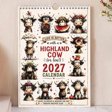 2027 Cute Highland Cow Wall Calendar