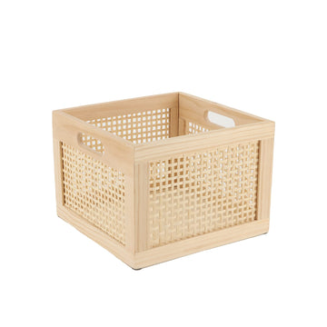 Bamboo & Pine Wood Storage Cube – Decorative Square Basket Organizer