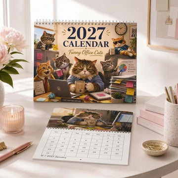 2027 Funny Office Cats Monthly Planner Wall Calendar