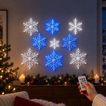 LED Snowflake Wall Lights – 12-Piece 3D Christmas Light Set with Remote
