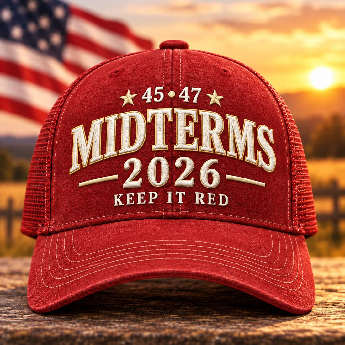 45•47 Midterms 2026 Keep It Red Trucker Hat