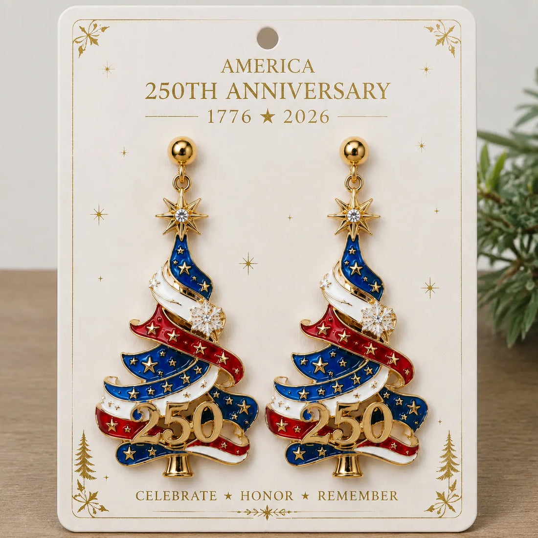 America 250th Anniversary Christmas Tree Earrings