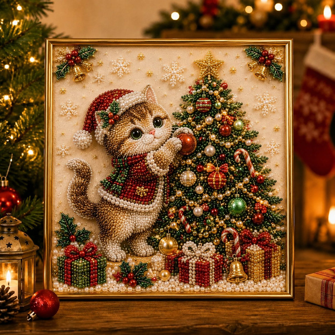 3D Pearl Christmas Kitty Art Kit