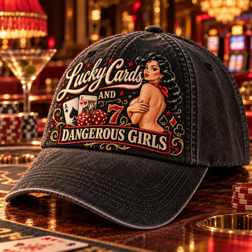 Lucky Cards And Dangerous Girls Vintage Casino Pin-Up Baseball Cap
