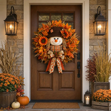 Lighted Scarecrow Front Door Wreath