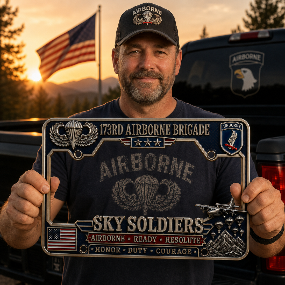 U.S. Army 173rd Airborne Brigade “Sky Soldiers” Tribute License Plate Frame