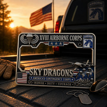 U.S. Army XVIII Airborne Corps “Sky Dragons” Tribute License Plate Frame