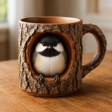 Woodland Bird Tree Hollow Mug – Rustic Animal Coffee Cup