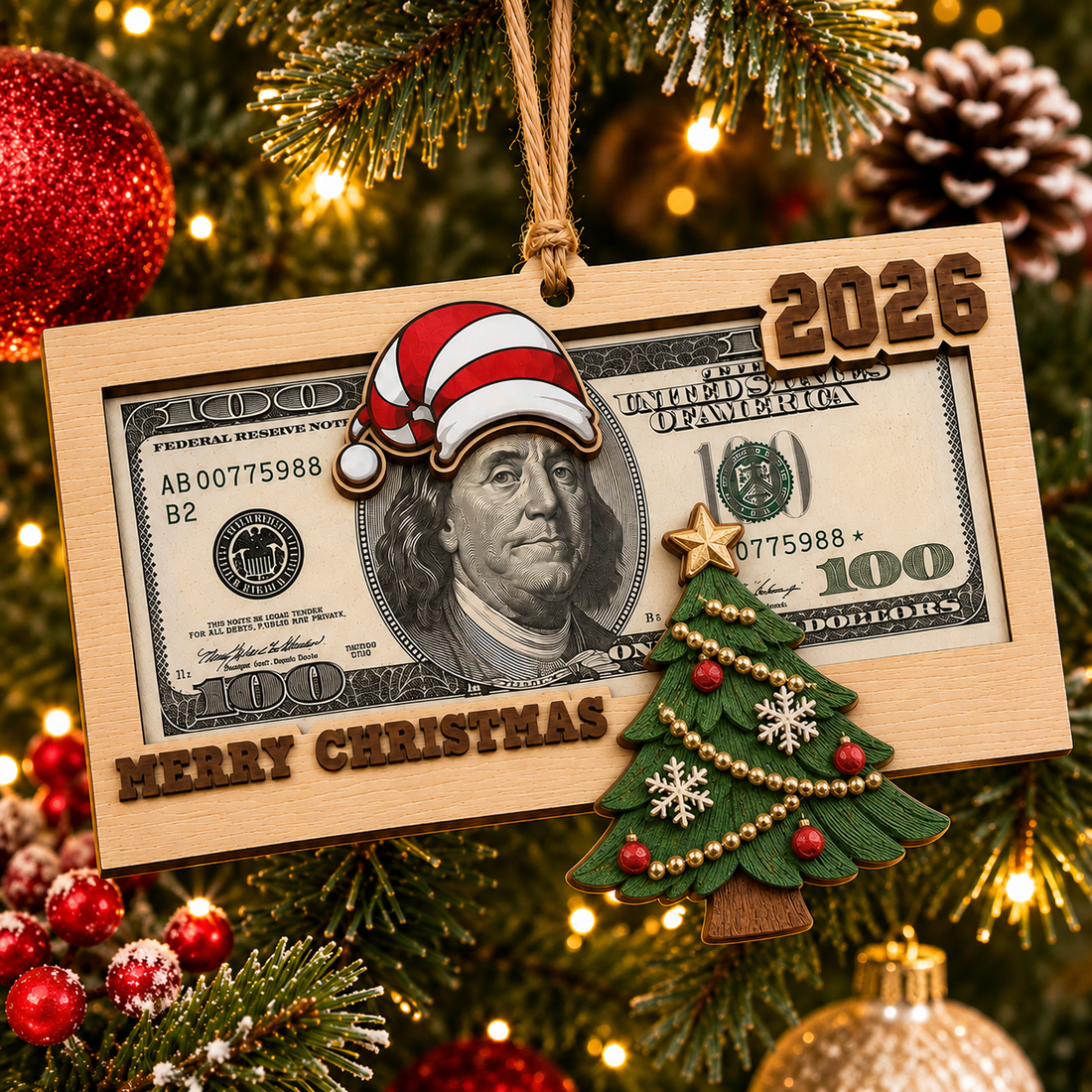 2026 Christmas Cash Gift Frame Ornament