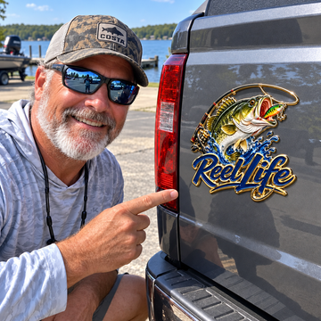 Reel Life Metal Car Emblem – Bass Fishing Truck Badge