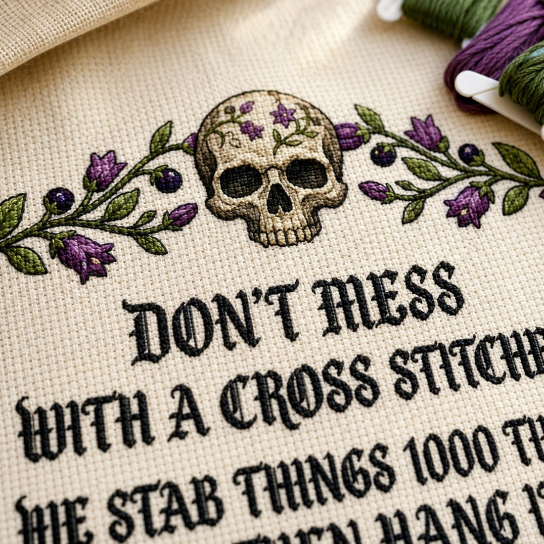 Funny Gothic Skull Cross Stitch Kit