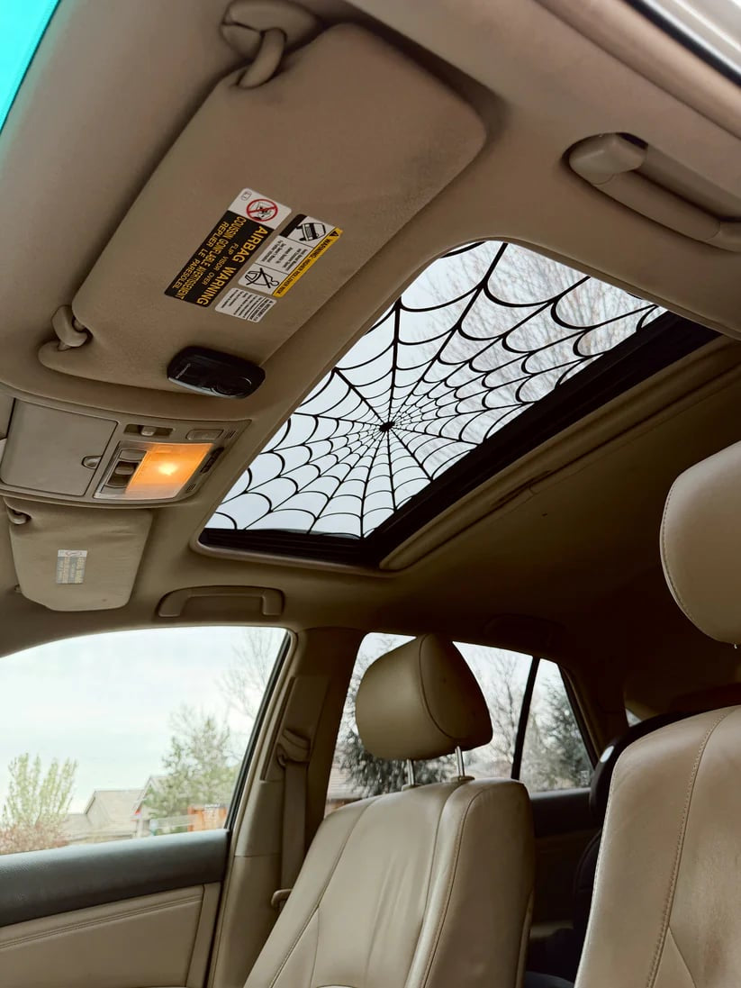 Halloween Sunroof Decal – Gothic Spiderweb & Bats Window Overlay