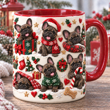 French Bulldog Brindle Silly Moment Christmas 3D Effect Printed Accent Mug
