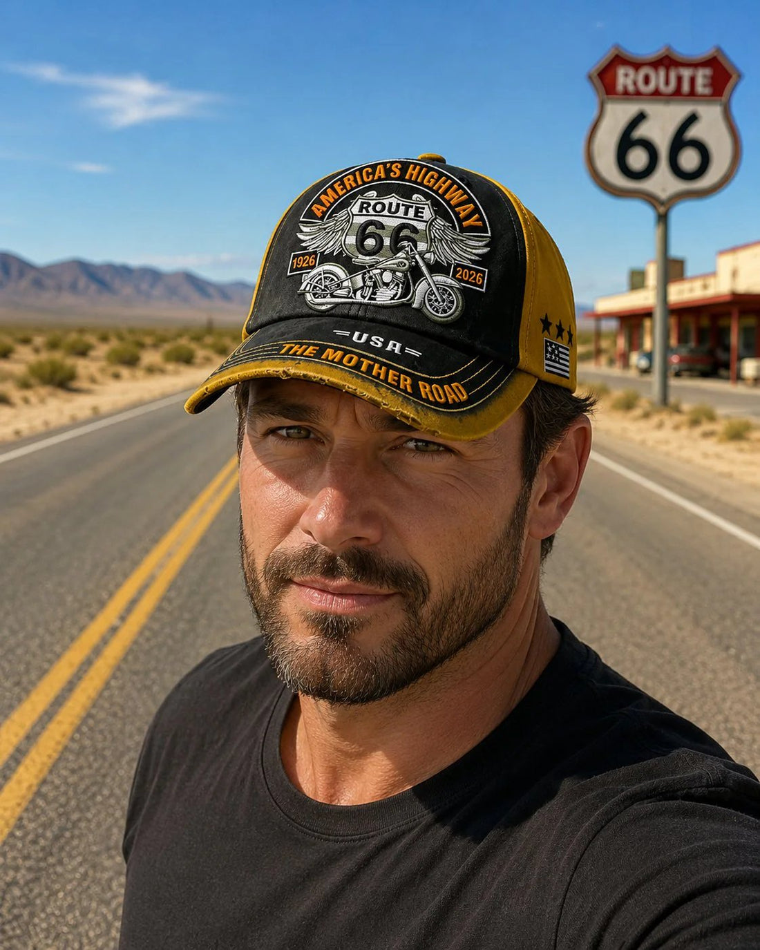 Retro US Route 66 100th Anniversary Art Printed Casual Baseball Cap