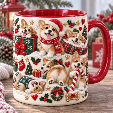 Corgi Silly Moments Christmas 3D Effect Printed Accent Mug