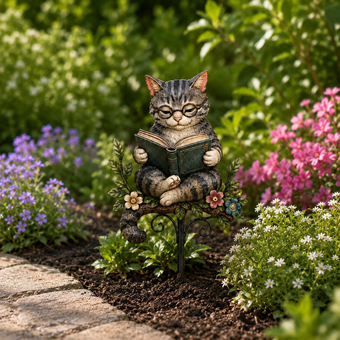 Animal Reading Garden Stake