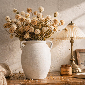 Farmhouse Ceramic Vase with Handles – 7.6" Rustic Vintage Pottery Vase