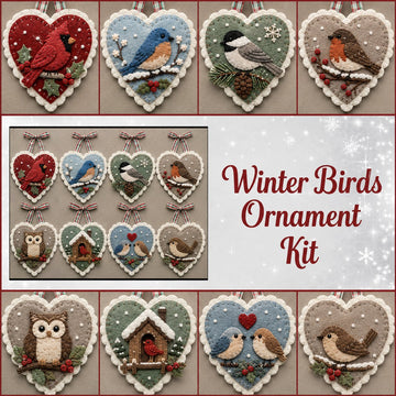 Beginner-Friendly Winter Bird Felt Heart Ornament Sewing Kit Collection