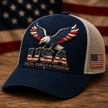 USA Eagle Trucker Hat –  Patriotic Mesh Cap