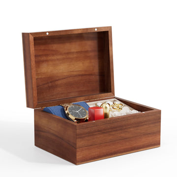 Acacia Wooden Keepsake Box with Hinged Lid – Small Memory Storage Box