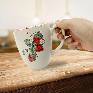Hand-Painted Cute Strawberry Ceramic Mug – 15 oz Coffee & Tea Cup