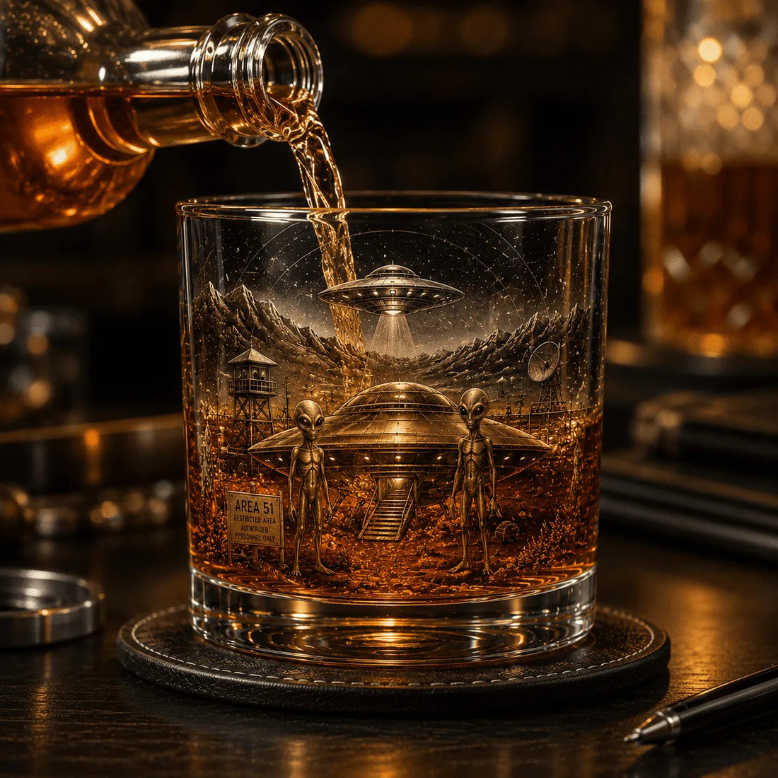 UFO Encounter Whiskey Glass