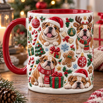 Bulldog Christmas 3D Effect Printed Accent Mug