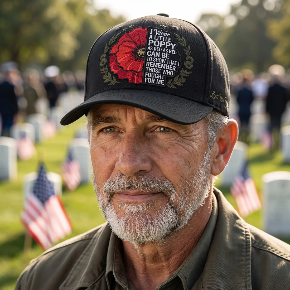 "Lest We Forget" Remembrance Poppy Baseball Cap
