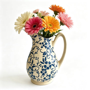 Ceramic Flower Vase with Handle – Rustic Farmhouse Table Vase