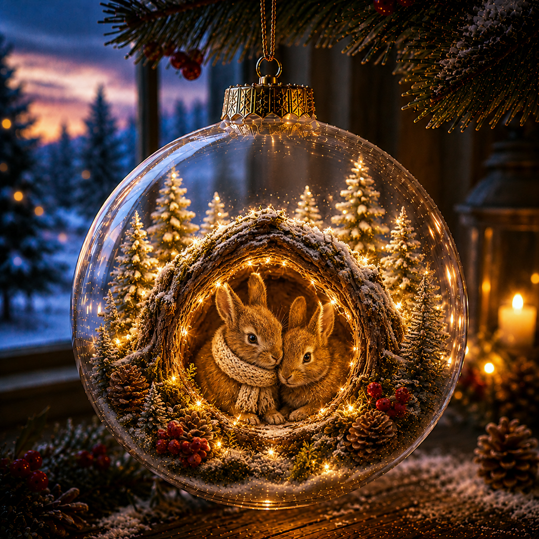 Animal Series Glowing Christmas Ornament – Light-Up Mini Winter Animal Scene