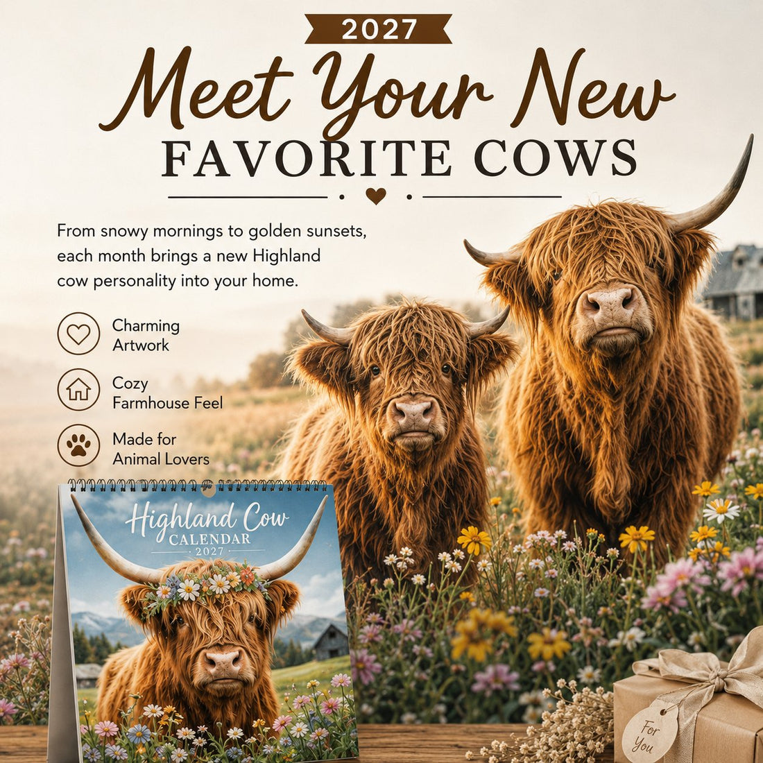 2027 Highland Cow Calendar – Monthly Planner