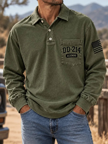 Men's Veteran DD-214 Print Long-Sleeve Polo Shirt
