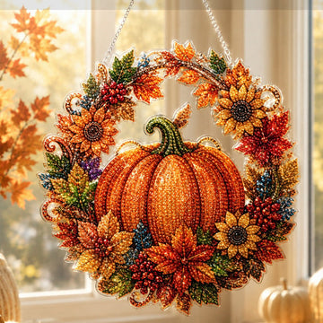 Fall Pumpkin Diamond Painting Wreath Hanging Ornament Complete DIY Kit