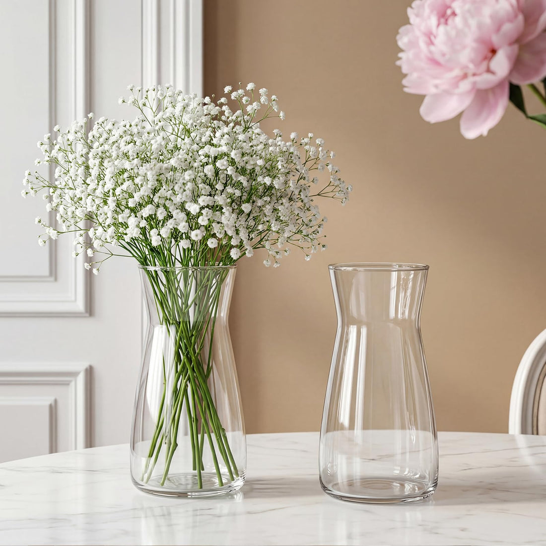 Clear Glass Flower Vases – 8" Tall, Centerpieces for Table, Wedding Decor