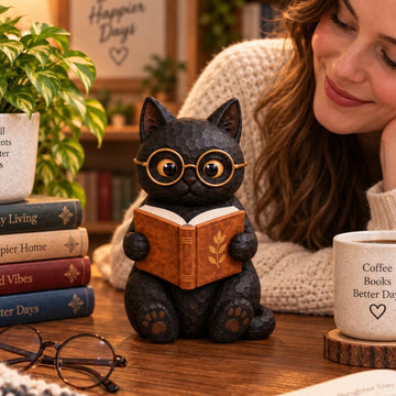 Reading Cat Figurine — Bookish Charm for Cozy Corners