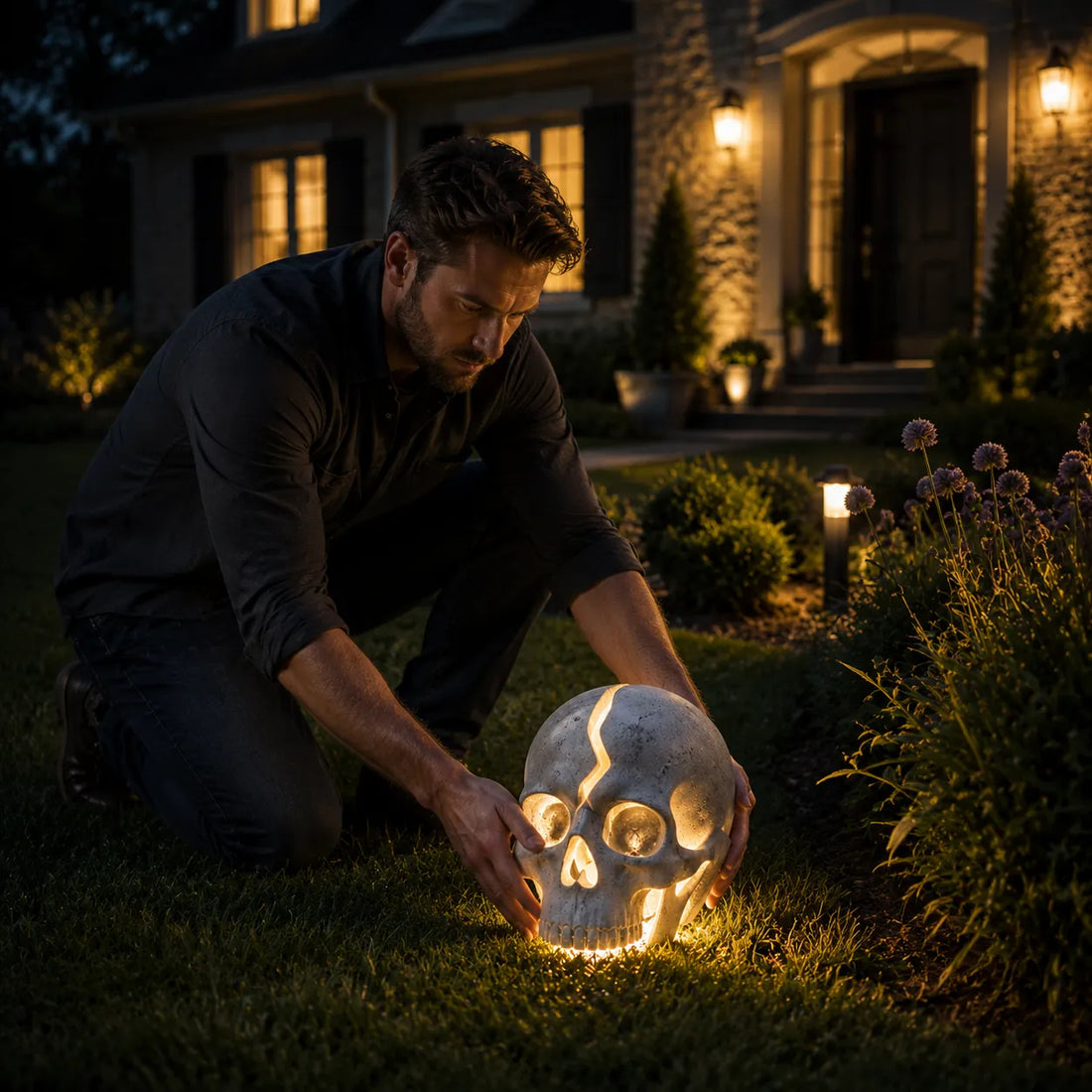 Cracked Skull Solar Garden Light