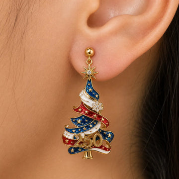 America 250th Anniversary Christmas Tree Earrings