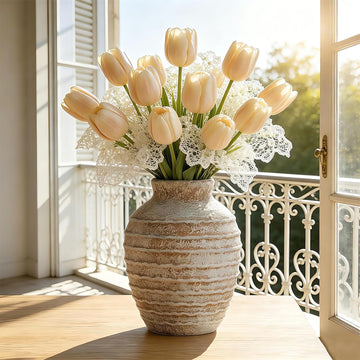 Rustic Ceramic Flower Vase – 7 Inch Farmhouse Pottery, Boho Terracotta Vintage Floral Vase
